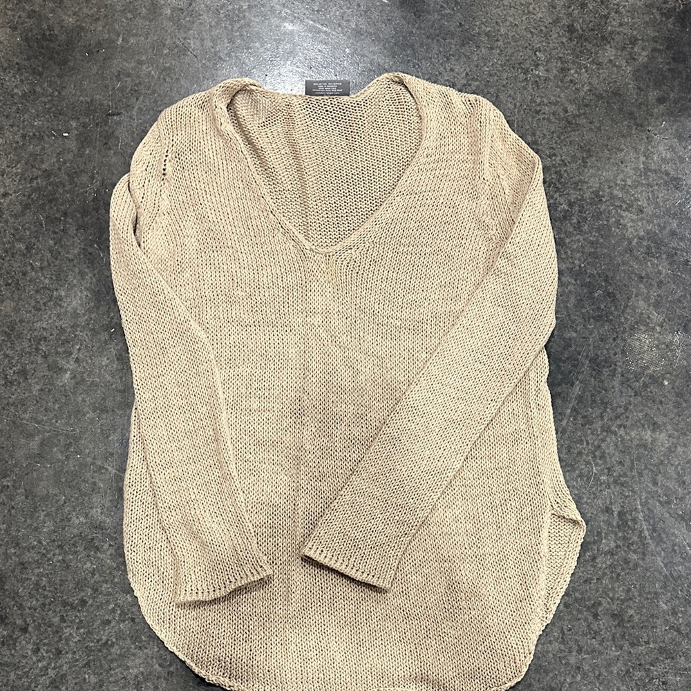 Light Beige V-Neck Knit Sweater - Women